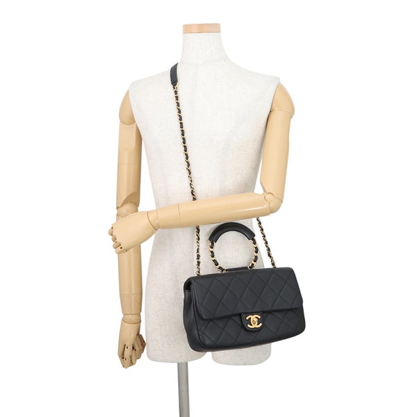 シャネル チェーンショルダーバッグ マトラッセ ココマーク トップハンドル ラムスキン AS1358 CHANEL 黒