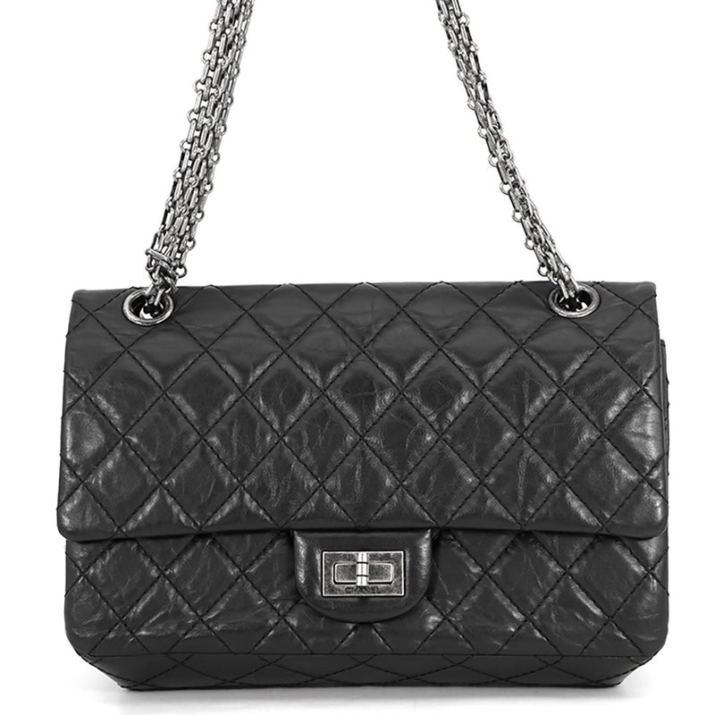 シャネル チェーンショルダーバッグ マトラッセ 2.55 エイジドカーフレザー A37586 CHANEL 黒