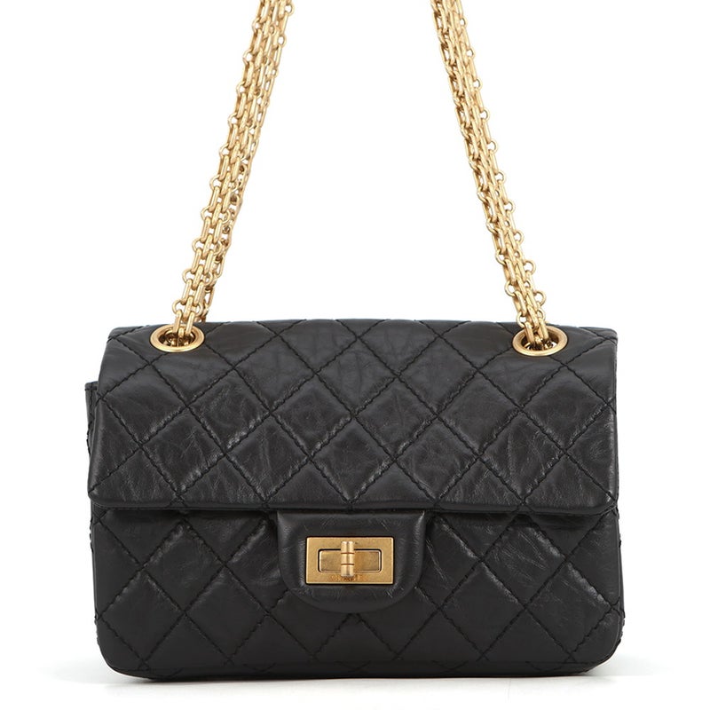 シャネル チェーンショルダーバッグ マトラッセ 2.55 ミニ エイジドカーフレザー AS0874 CHANEL 黒