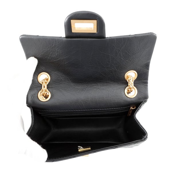 シャネル チェーンショルダーバッグ マトラッセ 2.55 ミニ エイジドカーフレザー AS0874 CHANEL 黒