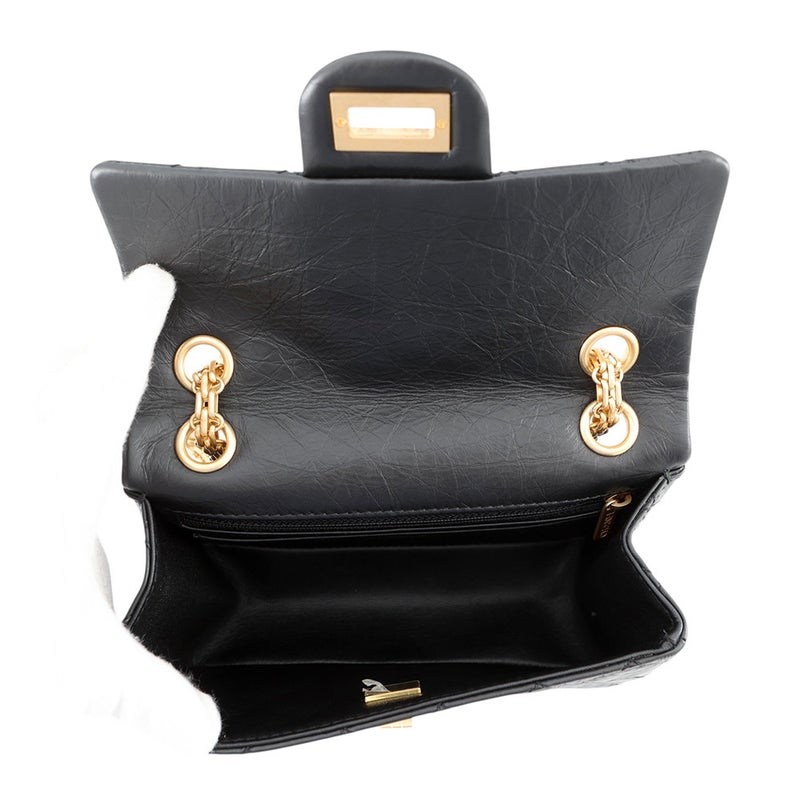 シャネル チェーンショルダーバッグ マトラッセ 2.55 ミニ エイジドカーフレザー AS0874 CHANEL 黒