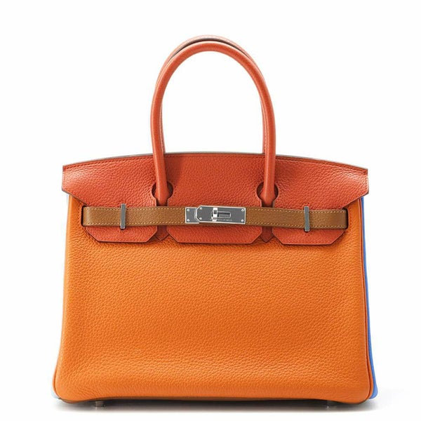エルメス バーキン30 オレンジ/サンギーヌ/ブルーラン/ブルーイドラ/エタン/ゴールド/シルバー金具 トリヨンクレマンス □P刻印 Birkin