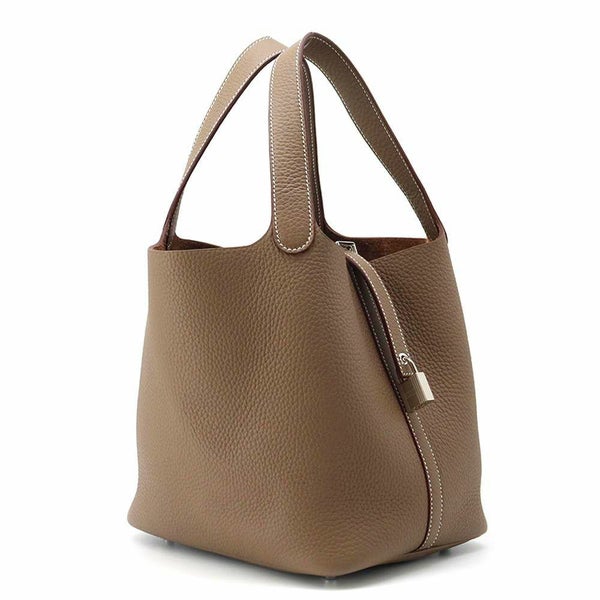 エルメス ハンドバッグ ピコタンロックMM エトゥープ/シルバー金具 トリヨンクレマンス W刻印