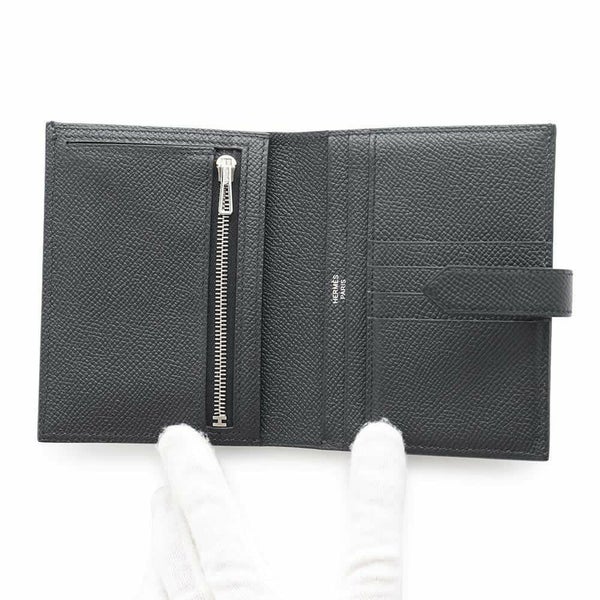 エルメス 二つ折り財布 ベアンコンパクト モノクローム ブラック/ブラック金具 エプソン B刻印 黒 ソーブラック