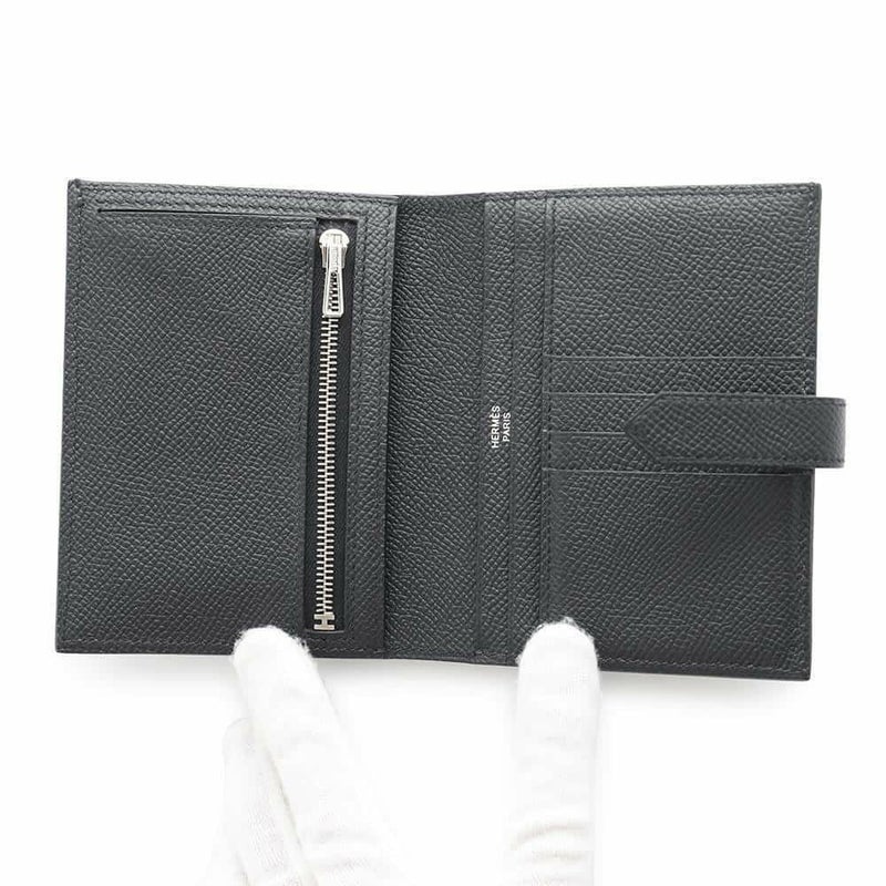 エルメス 二つ折り財布 ベアンコンパクト モノクローム ブラック/ブラック金具 エプソン B刻印 黒 ソーブラック