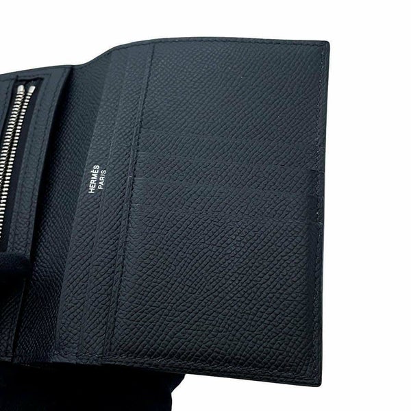 エルメス 二つ折り財布 ベアンコンパクト モノクローム ブラック/ブラック金具 エプソン B刻印 黒 ソーブラック