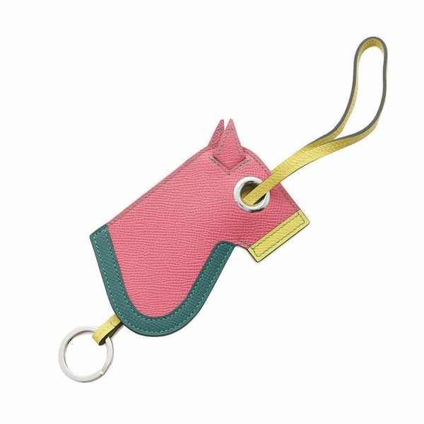 エルメス バッグチャーム カマイユ Camail ローズアザレ/マラカイト/ライム/シルバー金具 エプソン A刻印 馬蹄 キーホルダー キーリング