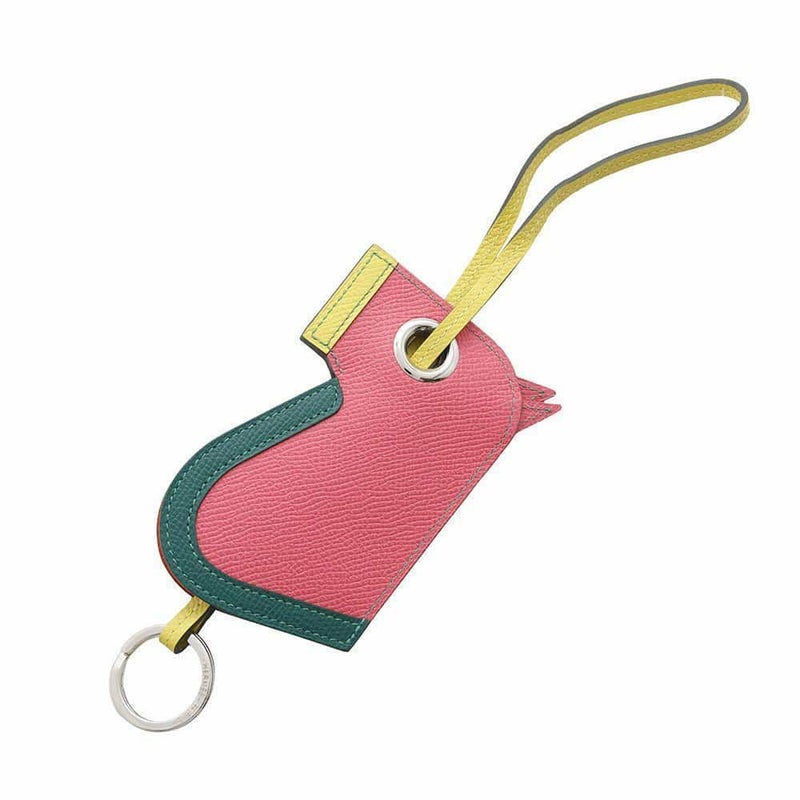 エルメス バッグチャーム カマイユ Camail ローズアザレ/マラカイト/ライム/シルバー金具 エプソン A刻印 馬蹄 キーホルダー キーリング