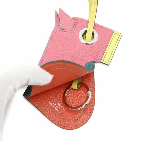エルメス バッグチャーム カマイユ Camail ローズアザレ/マラカイト/ライム/シルバー金具 エプソン A刻印 馬蹄 キーホルダー キーリング