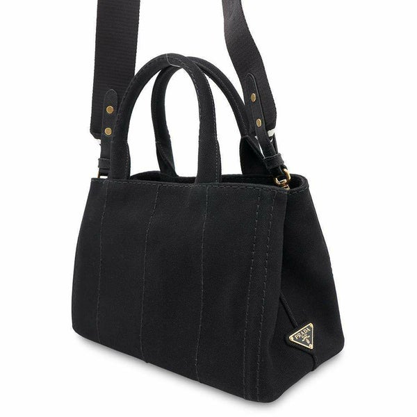 プラダ トートバッグ カナパ トート キャンパス 1BG439 PRADA ストライプ ショルダーバッグ 黒