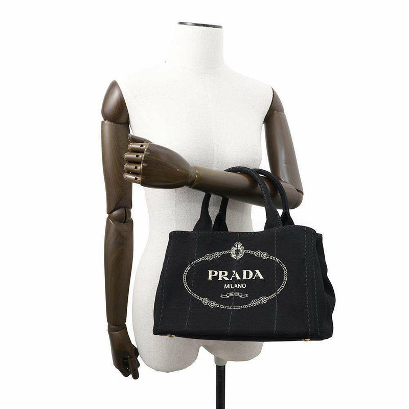 プラダ トートバッグ カナパ トート キャンパス 1BG439 PRADA ストライプ ショルダーバッグ 黒