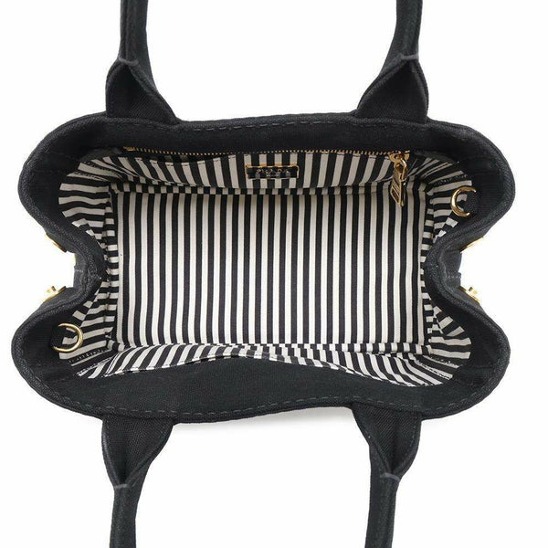 プラダ トートバッグ カナパ トート キャンパス 1BG439 PRADA ストライプ ショルダーバッグ 黒