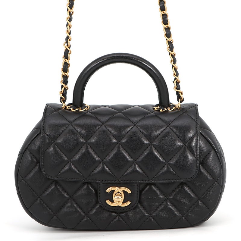 シャネル チェーンショルダーバッグ マトラッセ ココマーク トップハンドル ラムスキン AS4569 CHANEL 2way 黒