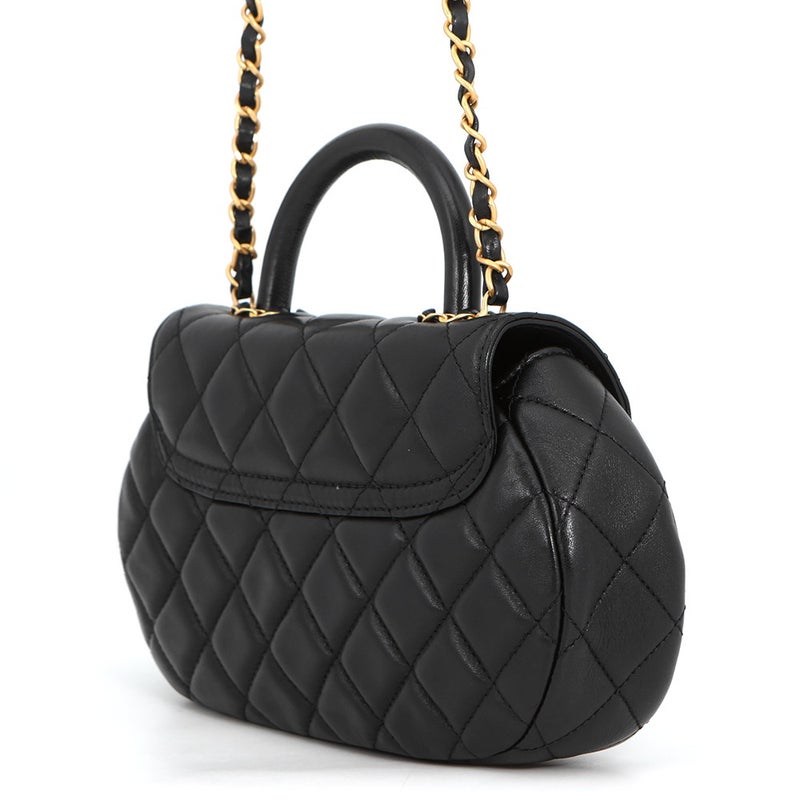 シャネル チェーンショルダーバッグ マトラッセ ココマーク トップハンドル ラムスキン AS4569 CHANEL 2way 黒