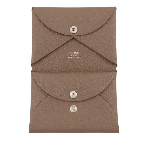エルメス コインケース カルヴィ デュオ エトゥープ/シルバー金具 シェブルミゾル W刻印 財布