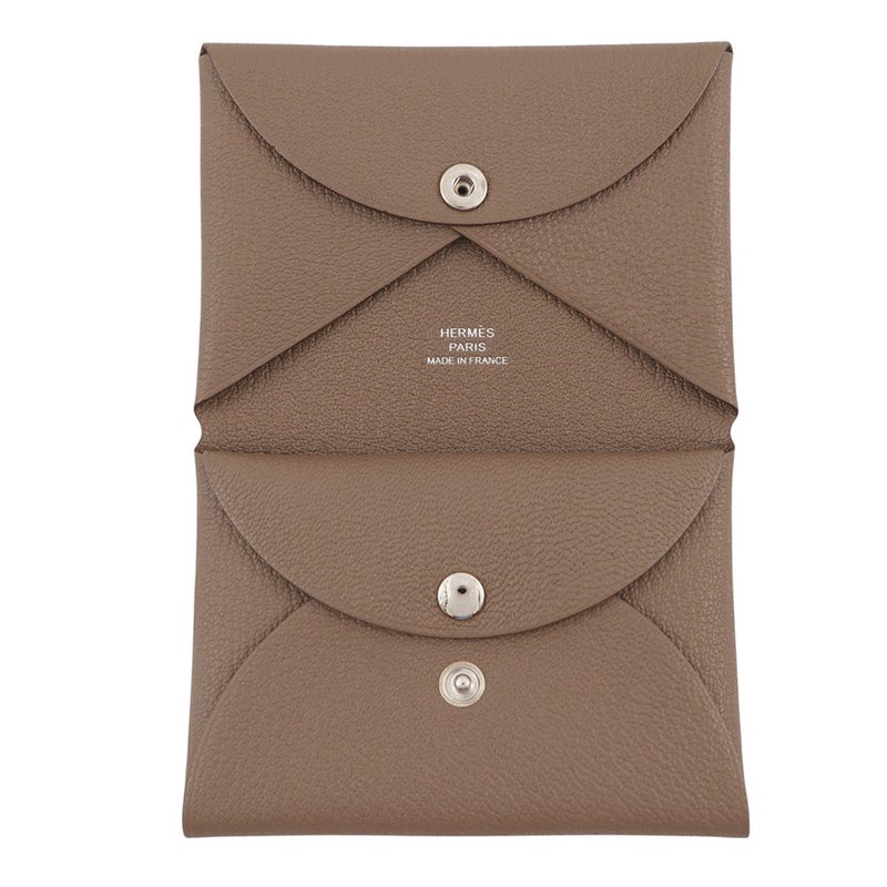 エルメス コインケース カルヴィ デュオ エトゥープ/シルバー金具 シェブルミゾル W刻印 財布