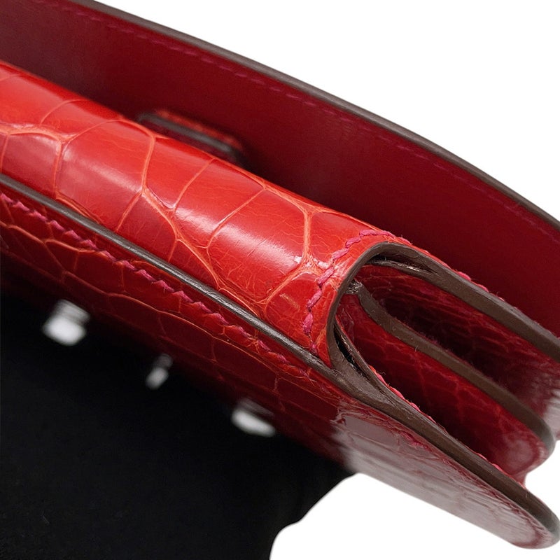 エルメス ショルダーウォレット ミニ コンバイヤー ゼラニウム/シルバー金具 アリゲーター □R刻印 財布