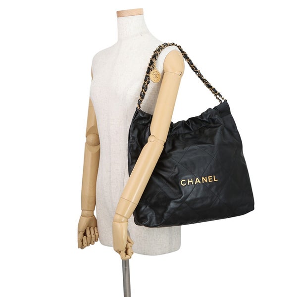 シャネル ハンドバッグ シャネル22 ミディアム シャイニーカーフスキン AS3261 CHANEL バッグ ショルダーバッグ 黒