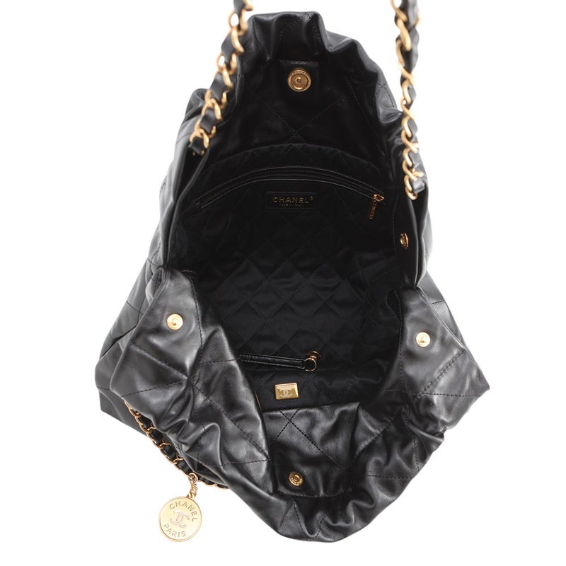 シャネル ハンドバッグ シャネル22 ミディアム シャイニーカーフスキン AS3261 CHANEL バッグ ショルダーバッグ 黒