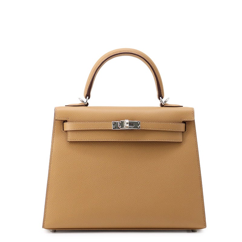 エルメス ハンドバッグ ケリー25 外縫い ビスキュイ/シルバー金具 エプソン K刻印 HERMES Kelly 2wayバッグ