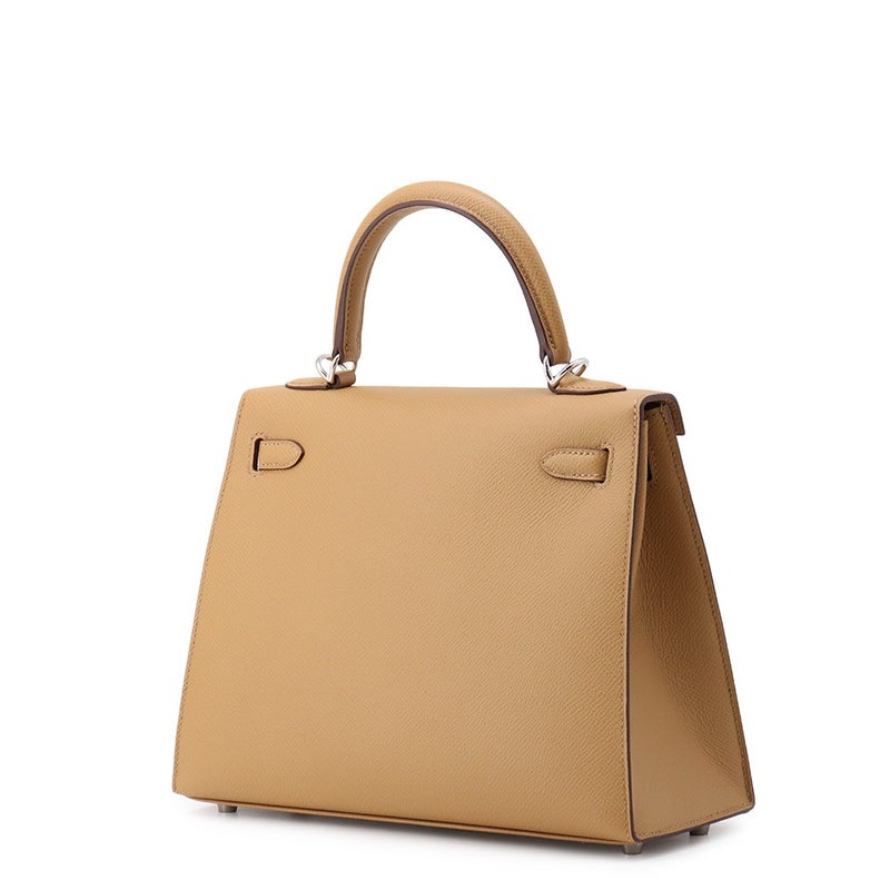 エルメス ハンドバッグ ケリー25 外縫い ビスキュイ/シルバー金具 エプソン K刻印 HERMES Kelly 2wayバッグ