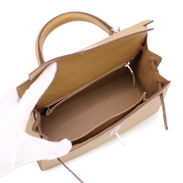 エルメス ハンドバッグ ケリー25 外縫い ビスキュイ/シルバー金具 エプソン K刻印 HERMES Kelly 2wayバッグ
