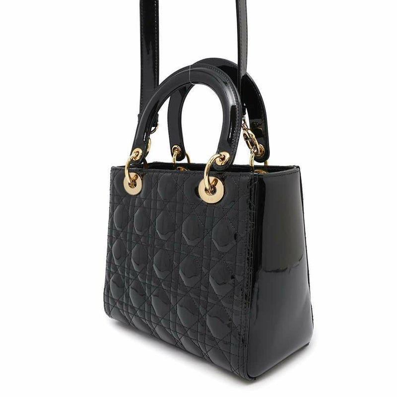 ディオール ハンドバッグ レディディオール カナージュ ミディアム パテント M0565OWCB 2way 黒