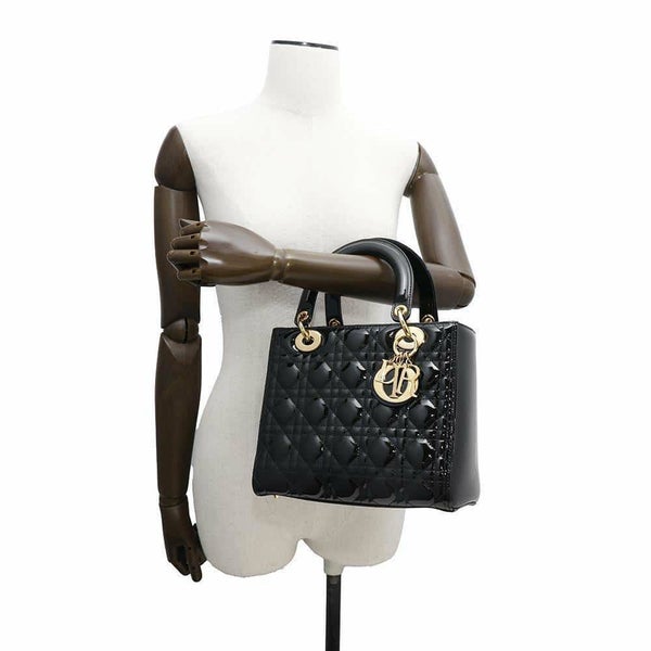 ディオール ハンドバッグ レディディオール カナージュ ミディアム パテント M0565OWCB 2way 黒