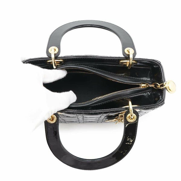 ディオール ハンドバッグ レディディオール カナージュ ミディアム パテント M0565OWCB 2way 黒