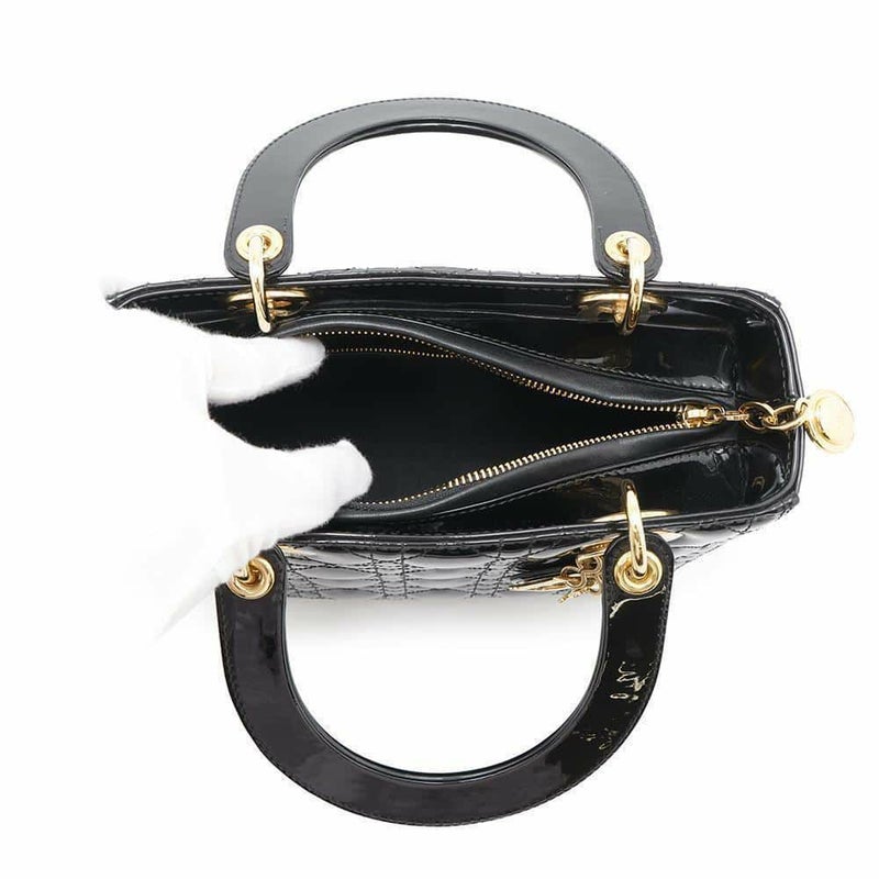 ディオール ハンドバッグ レディディオール カナージュ ミディアム パテント M0565OWCB 2way 黒