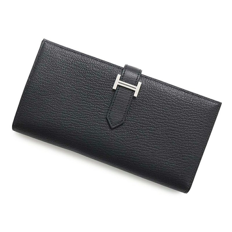 エルメス 長財布 ベアンスフレ ブラック/シルバー金具 シェブルミゾル B刻印 財布 シェーブル 黒