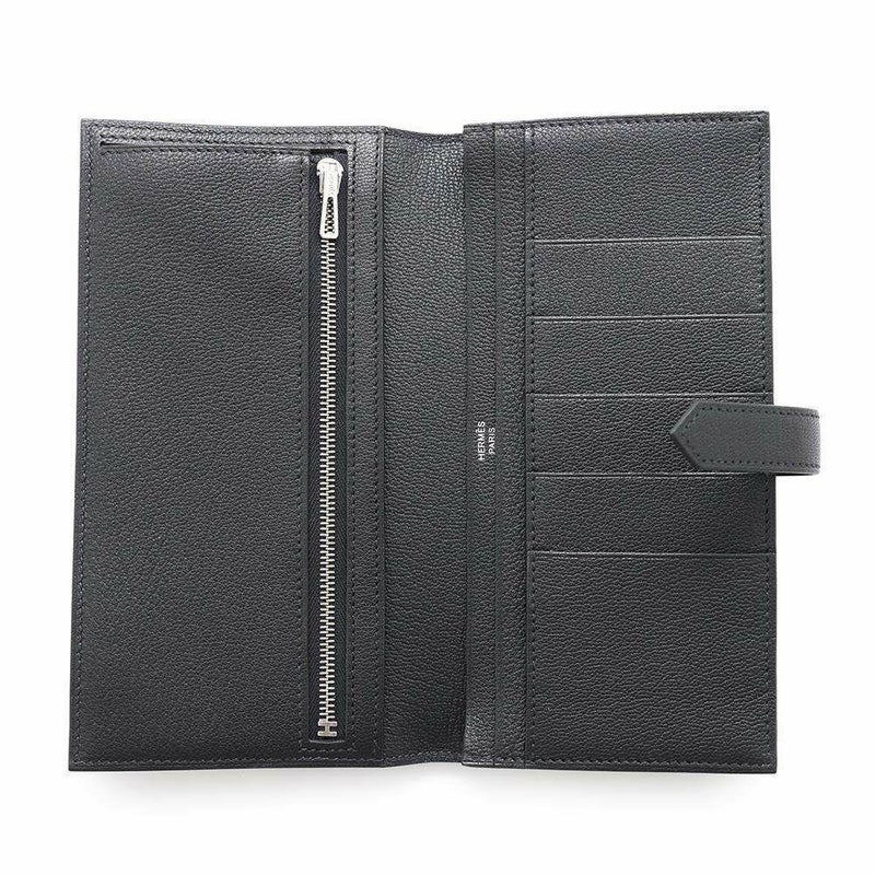 エルメス 長財布 ベアンスフレ ブラック/シルバー金具 シェブルミゾル B刻印 財布 シェーブル 黒