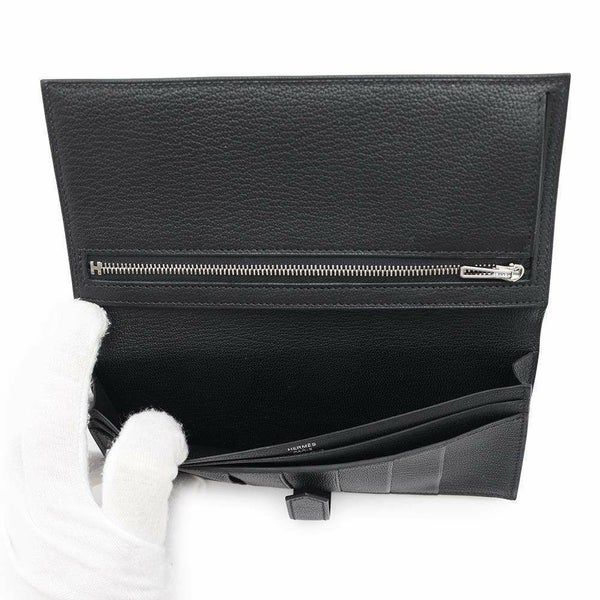 エルメス 長財布 ベアンスフレ ブラック/シルバー金具 シェブルミゾル B刻印 財布 シェーブル 黒