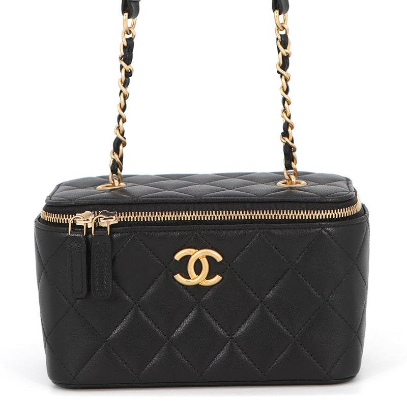 シャネル チェーンショルダーバッグ  バニティ マトラッセ ココマーク ラムスキン AP2550 CHANEL ヴァニティ 黒