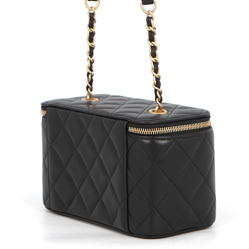 シャネル チェーンショルダーバッグ  バニティ マトラッセ ココマーク ラムスキン AP2550 CHANEL ヴァニティ 黒