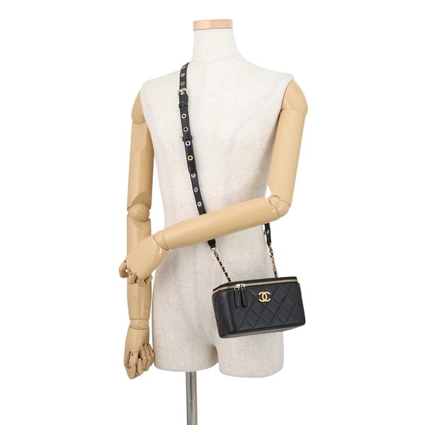 シャネル チェーンショルダーバッグ  バニティ マトラッセ ココマーク ラムスキン AP2550 CHANEL ヴァニティ 黒