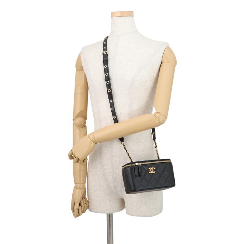 シャネル チェーンショルダーバッグ  バニティ マトラッセ ココマーク ラムスキン AP2550 CHANEL ヴァニティ 黒