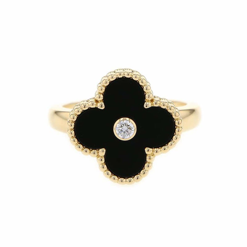 ヴァンクリーフ&アーペル リング ヴィンテージ アルハンブラ リング オニキス ダイヤ 1P 0.05ct リングサイズ51 VCARA41051