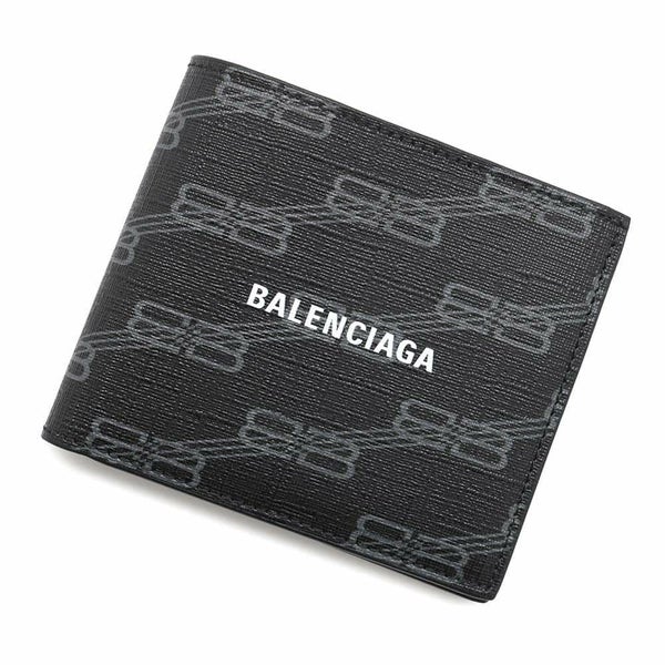 バレンシアガ 二つ折り財布 ロゴ レザー 594549 BALENCIAGA 財布 ブラック 黒