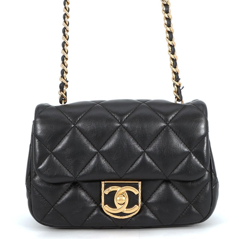 シャネル チェーンショルダーバッグ マトラッセ ココマーク ラムスキン AS3473 CHANEL フラップ バッグ 黒