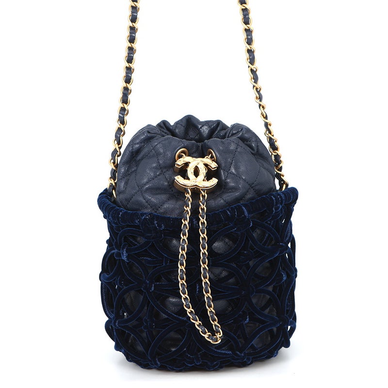 シャネル チェーンショルダーバッグ ココマーク マトラッセ ドローストリング レザー/ベルベット CHANEL バッグ