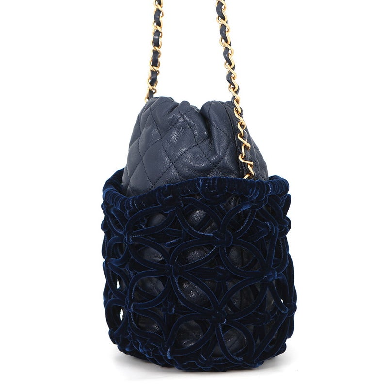 シャネル チェーンショルダーバッグ ココマーク マトラッセ ドローストリング レザー/ベルベット CHANEL バッグ