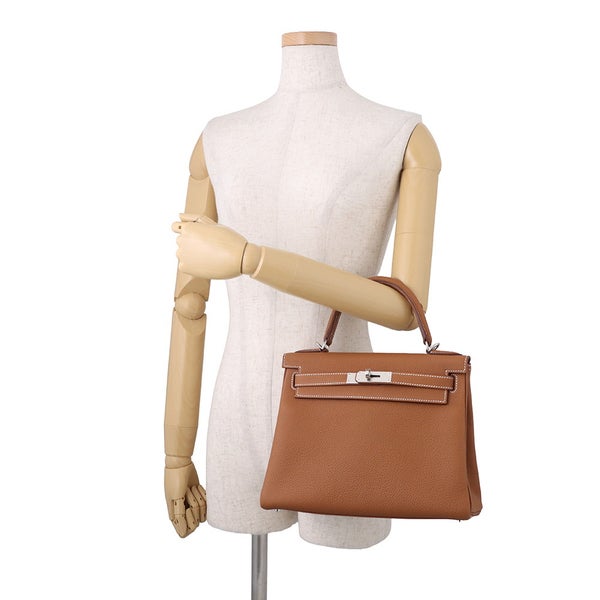 エルメス ハンドバッグ ケリー28 内縫い ゴールド/シルバー金具 トゴ W刻印 HERMES Kelly 2wayバッグ