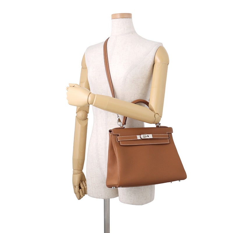 エルメス ハンドバッグ ケリー28 内縫い ゴールド/シルバー金具 トゴ W刻印 HERMES Kelly 2wayバッグ