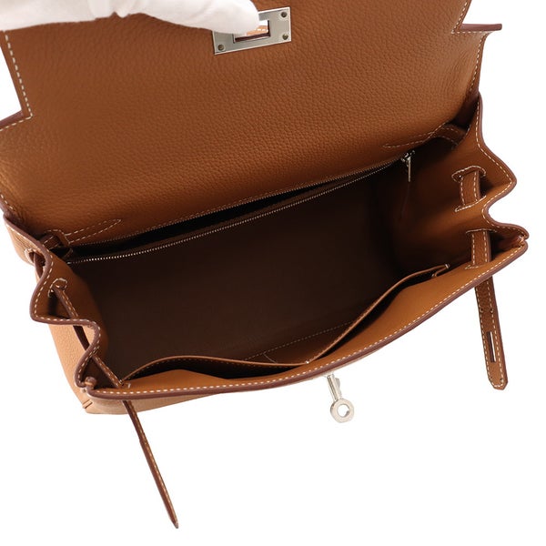 エルメス ハンドバッグ ケリー28 内縫い ゴールド/シルバー金具 トゴ W刻印 HERMES Kelly 2wayバッグ