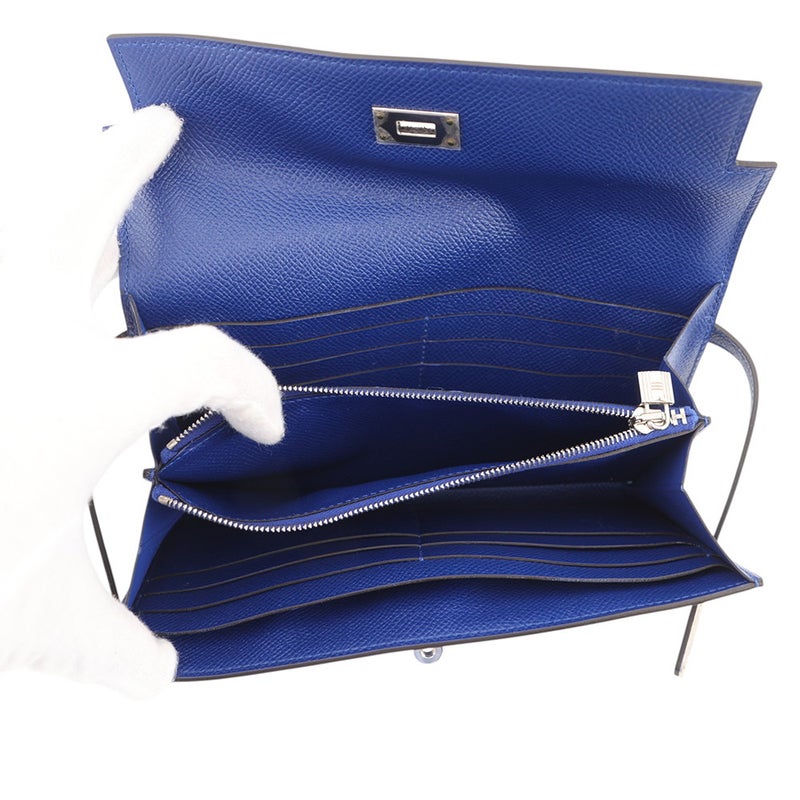 エルメス 長財布 ケリーウォレット ロング ブルーエレクトリック/シルバー金具 エプソン □R刻印