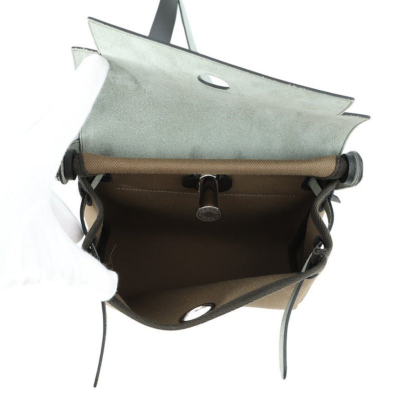 エルメス ショルダーバッグ エールバッグジップ ミニ ヴェールオリーブ/カーキ/シルバー金具 トワルミリタリー/ヴァッシュハンター G刻印