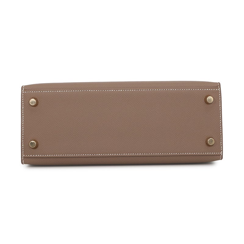エルメス ハンドバッグ ケリー25 外縫い エトゥープ/ゴールド金具 エプソン G刻印 ２wayショルダー