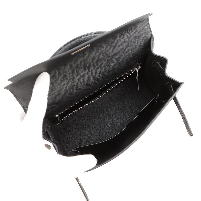 エルメス ハンドバッグ ケリー25 外縫い ブラック/シルバー金具 エプソン G刻印 ２wayショルダー 黒