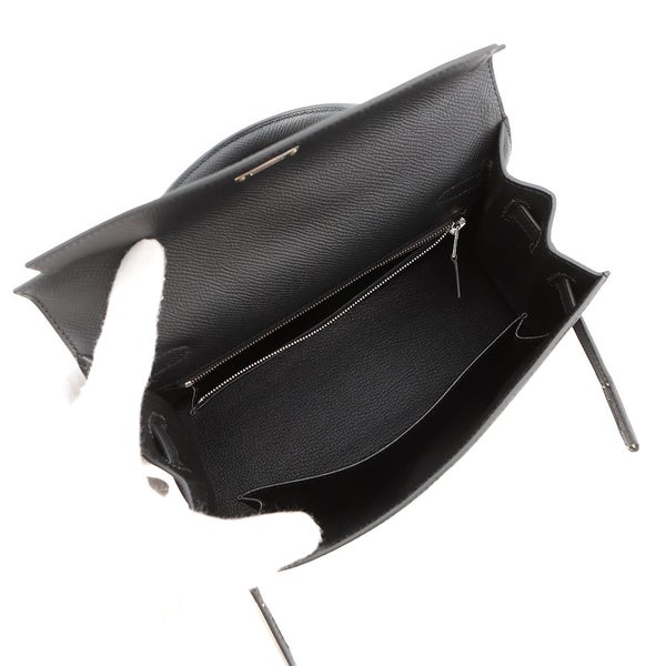 エルメス ハンドバッグ ケリー25 外縫い ブラック/シルバー金具 エプソン G刻印 ２wayショルダー 黒